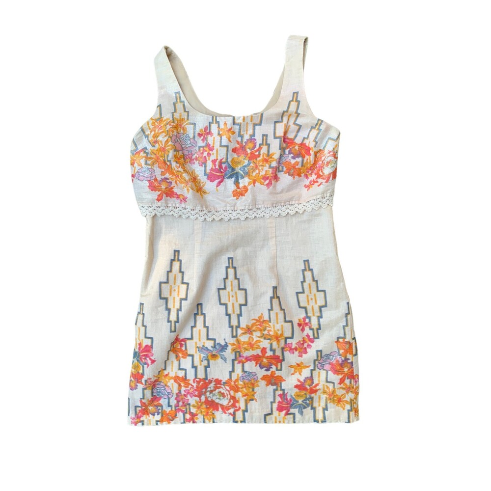 Free People, The Big Bang Metallic Aztec Floral Dress, Size 4, Multicolored Used